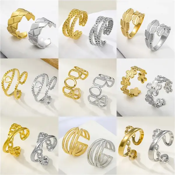 Wholesale Jewelry Elegant Leaves Flower Titanium Steel Open Rings