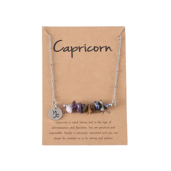 Wholesale New Arrival Twelve Constellation Natural Stone Combination Necklace Irregular Stone Pendant Good Luck Clavicle Chain Neck Chain