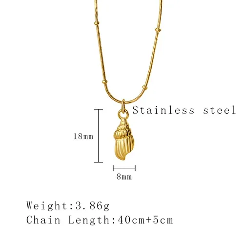Wholesale PVD Coated Real Gold Plated 18K Gold Conch 304 Stainless Steel Beach Simple Style Waterproof Non Tarnish 304 Stainless Steel Pendant Necklace