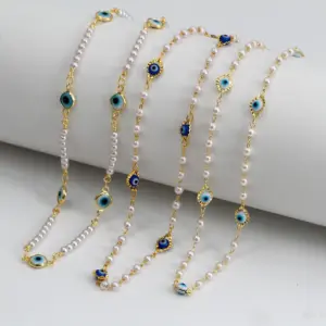 Wholesale Fashion Devil's Eye Imitation Pearl Copper Necklace Plating Copper Necklaces