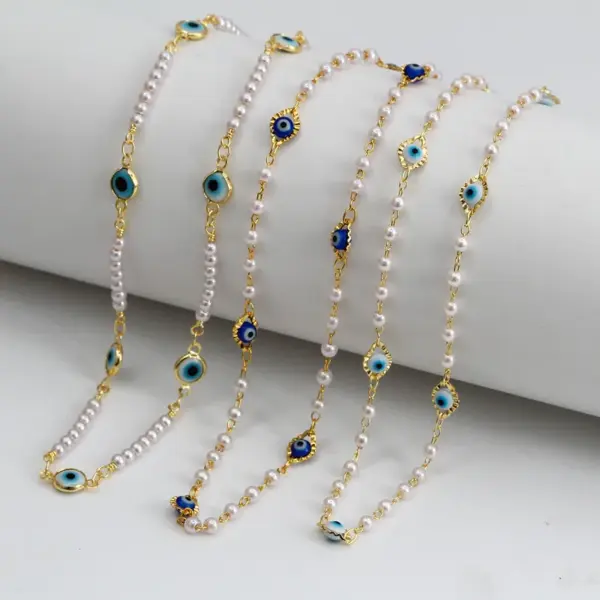 Wholesale Fashion Devil's Eye Imitation Pearl Copper Necklace Plating Copper Necklaces