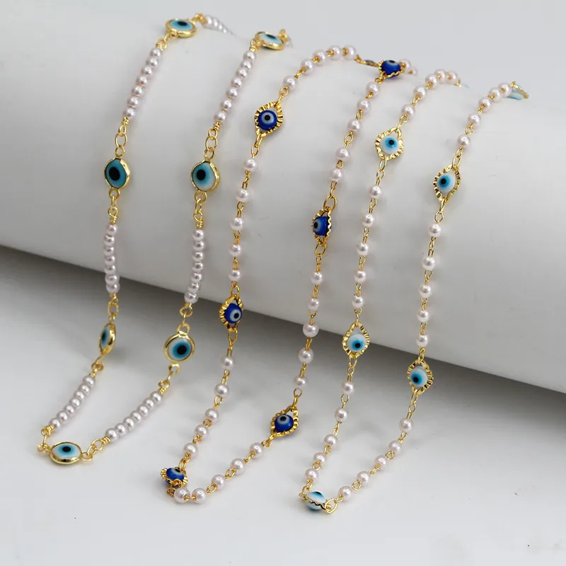 Wholesale Fashion Devil's Eye Imitation Pearl Copper Necklace Plating Copper Necklaces