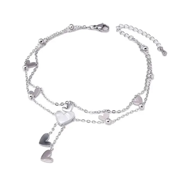 Wholesale Jewelry Sweet Heart Shape 304 Stainless Steel Shell 18K Gold Plated Inlay Anklet