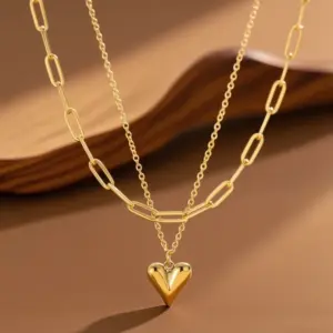 X01053-Double Layer Heart Necklace- Gold