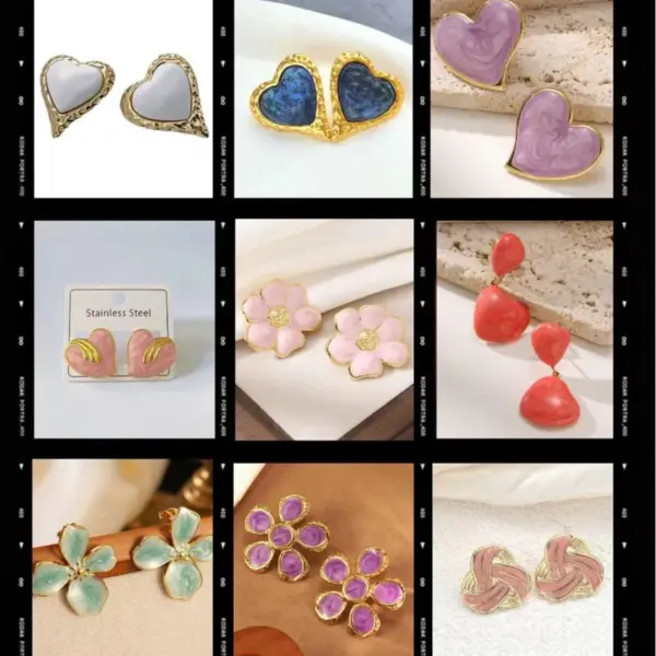 Wholesale 304 Stainless Steel Heart Shape Flower Earrings For Unisex