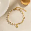 Wholesale 304 Stainless Steel Paper Clip Sun PVD Coated 18K Real Gold Plated Real Gold Plated IG Style Simple Style Waterproof Non Tarnish Beaded Gold Bracelets