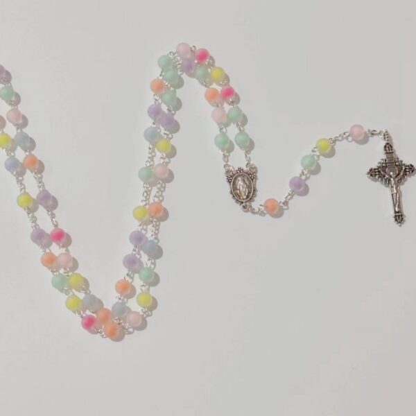 Wholesale 8mm frosted colorful beads cross necklace
