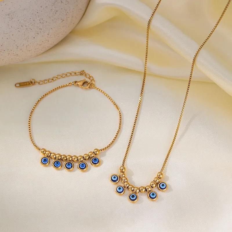 Wholesale PVD Coated Real Gold Plated 18K Gold Eye 304 Stainless Steel Elegant Glam Waterproof Non Tarnish Bracelets Anklet Necklace
