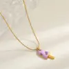 Wholesale Adorable Fresh 18K Gold Plated Stainless Steel Ice Cream Pendant Necklace Drop Oil Design Casual Romantic Commute Style