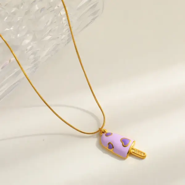 Wholesale Adorable Fresh 18K Gold Plated Stainless Steel Ice Cream Pendant Necklace Drop Oil Design Casual Romantic Commute Style