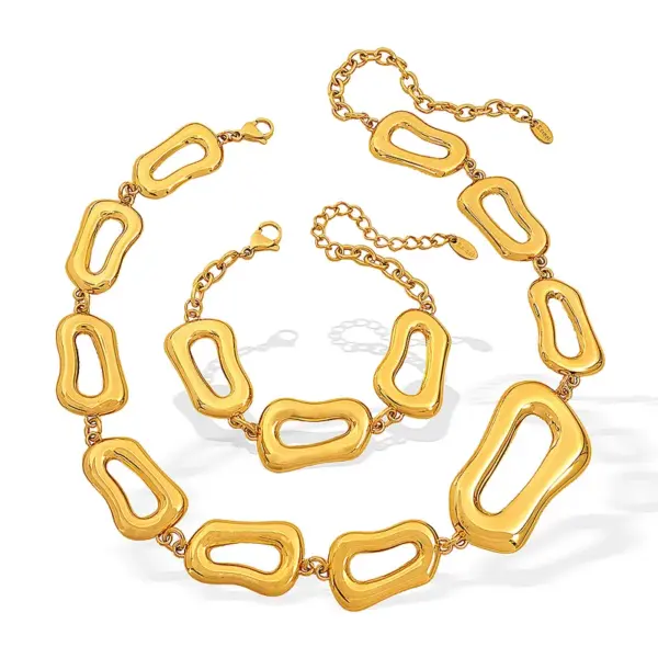 Wholesale Ion Plating (IP) Real Gold Plated 18K Gold Geometric Solid Color 304 Stainless Steel Elegant Waterproof Non Tarnish Bracelets Necklace