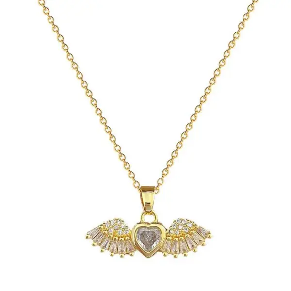 Wholesale 304 Stainless Steel Zircon Angel Wings Heart Shape Elegant Pendant Necklace For Women's