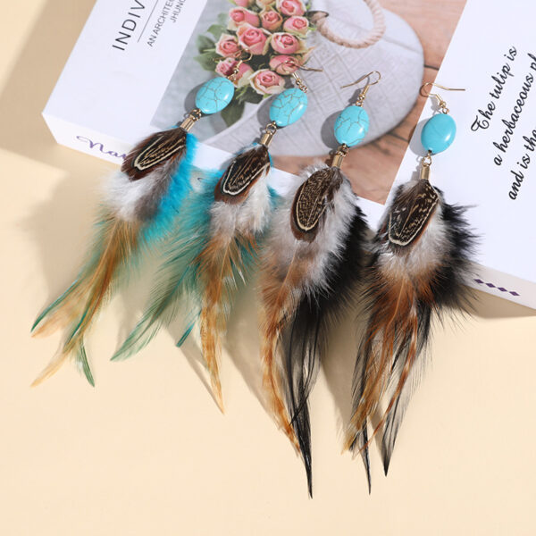 Wholesale Turquoise long feather earrings