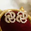 Wholesale Retro Flower Copper Inlay Zircon Drop Earrings Ear Studs 1 Pair