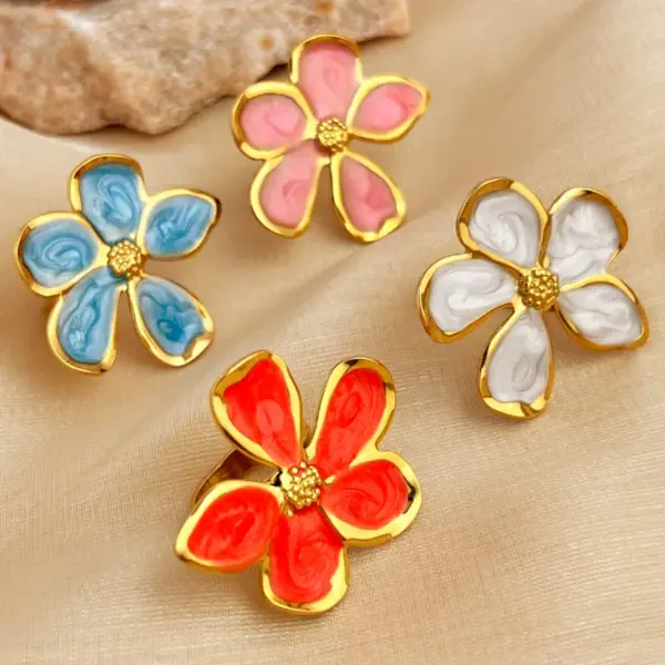 PVD Coated Real Gold Plated 18K Gold Flower 304 Stainless Steel Casual Retro Simple Style Waterproof Non Tarnish Open Rings