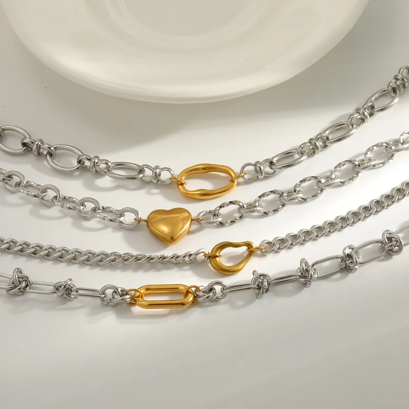 Wholesale Vacuum Electroplating (In Furnace) Plated 18K Real Gold Paper Clip Love Shape 304 Stainless Steel Women's Suitable Lobster Clasp Bracelet