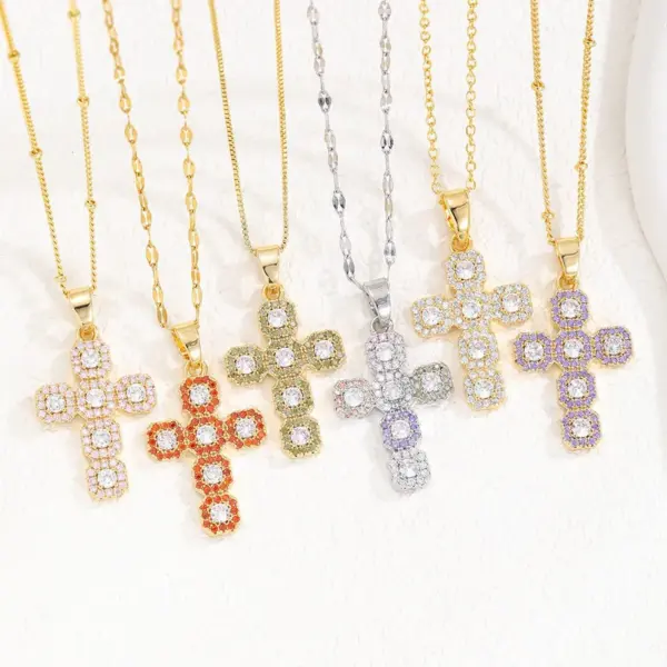 Wholesale Hot-selling Live Supply Zircon Cross Pendant Ins Fashion Personality Color Cross Necklace Wholesale
