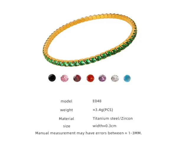 304 Stainless Steel Colorful PVD Coated Zircon 18K Gold Plated Real Gold Plated Simple Style Waterproof Non Tarnish Plating Inlay White Blue Gold Bracelets