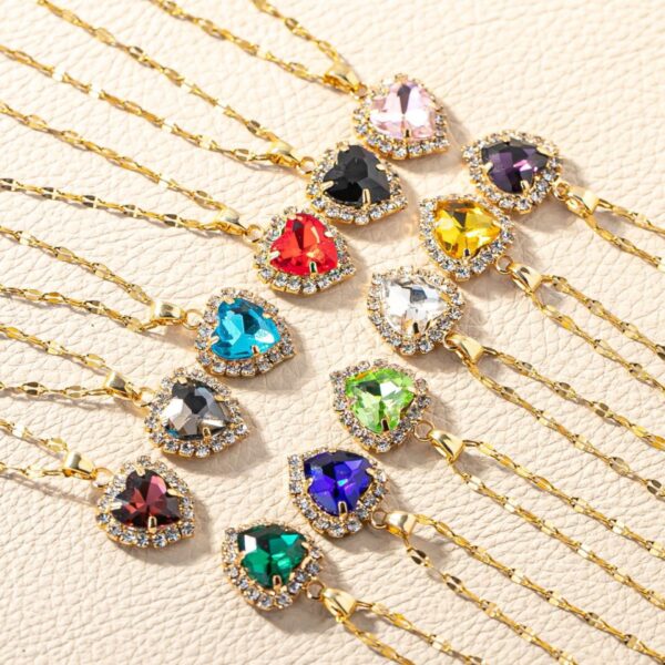 Wholesale European and American Cross-Border Hot Selling Twelve Birthstone Necklaces, High-End Neck Ornaments, Micro-Encrusted Zircon Love-Shaped Clavicle Chains