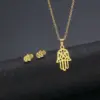 Wholesale European And American Couple Necklace Stainless Steel Simple Hollow Palm Necklace Earring Set