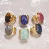 Wholesale Elegant Oval Natural Stone Copper Inlay Artificial Gemstones Open Ring