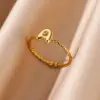 PVD Coated Real Gold Plated Letter 304 Stainless Steel Elegant Simple Style Streetwear Waterproof Non Tarnish Open Rings