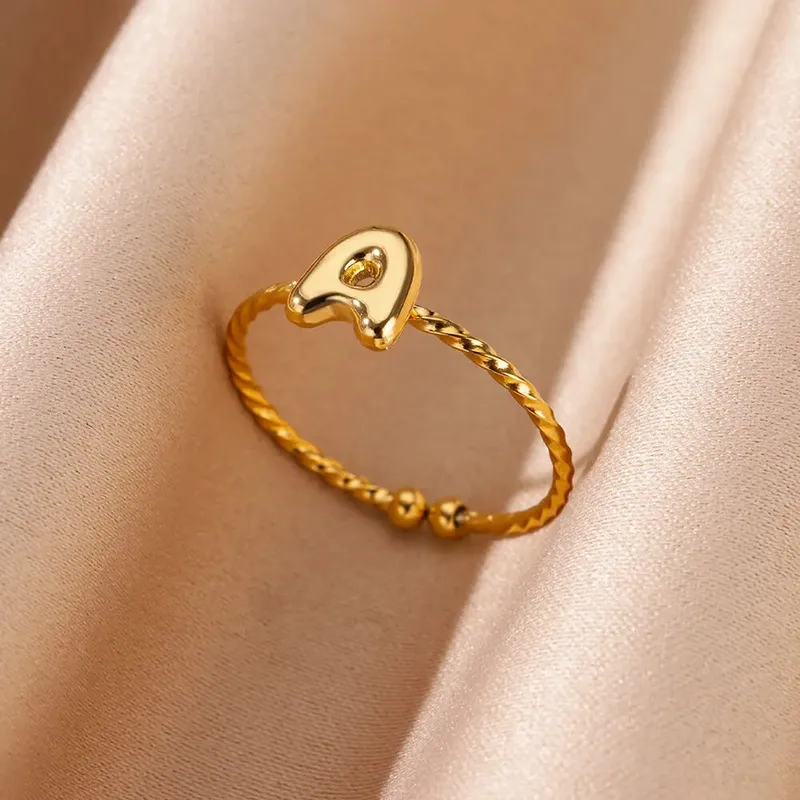 Wholesale PVD Coated Real Gold Plated Letter 304 Stainless Steel Elegant Simple Style Streetwear Waterproof Non Tarnish Open Rings