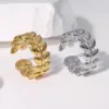 Wholesale PVD Coated Real Gold Plated 18K Gold Leaf 304 Stainless Steel Sweet Waterproof Non Tarnish Open Rings