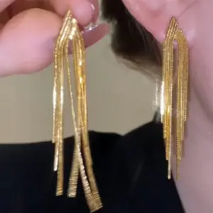 024553 Snake Chain Tassel Ear Studs--Gold