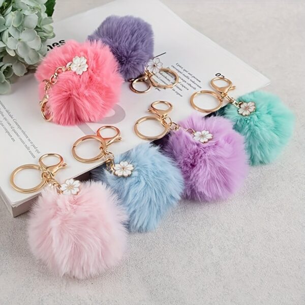 Wholesale 6PCS cross-border explosions Rex Rabbit imitation rabbit fur ball pendant artificial fur ball key chain pendant luggage hanging accessories