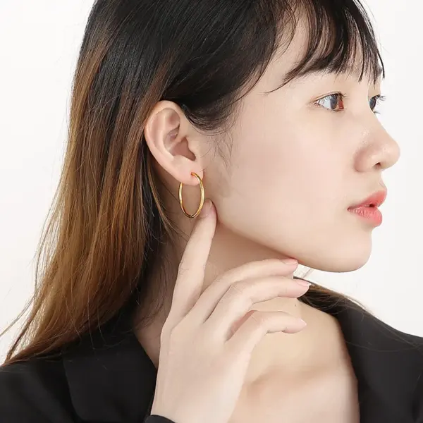 304 Stainless Steel Geometric PVD Coated 18K Real Gold Plated Streetwear Waterproof Non Tarnish Hoop Earrings