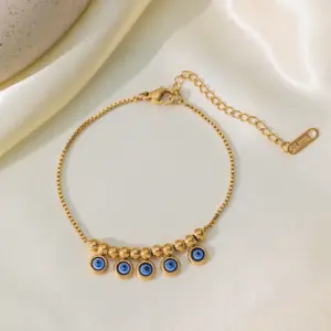 Qyb5016 Blue Eye Anklet / Gold