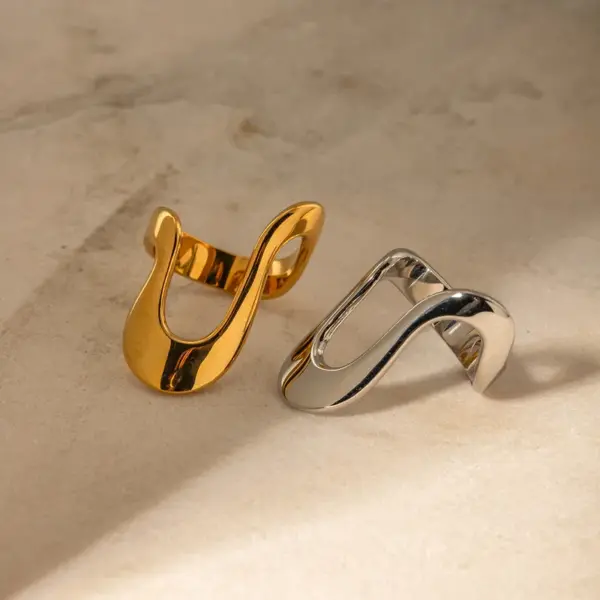 Wholesale 304 Stainless Steel Solid Color PVD Coated Titanium Steel 18K Real Gold Plated Real Gold Plated IG Style Simple Style Waterproof Non Tarnish Irregular Gold Rings