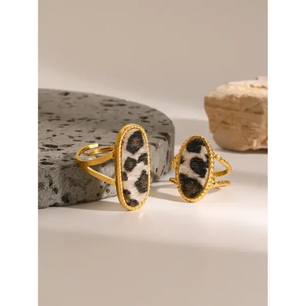 Wholesale 304 Stainless Steel Oval Leopard PVD Coated 18K Real Gold Plated Classic Style Open Rings