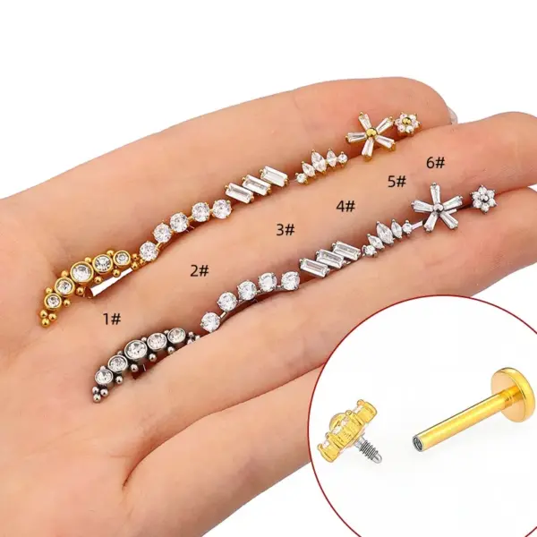 Wholesale 1 Piece Lip Rings Casual Nordic Style Hip-Hop Crown Flower 316L Stainless Steel Waterproof Non Tarnish Surgical Steel Zircon PVD Coated 18K Gold Plated Lip Rings Ear Cartilage Rings & Studs