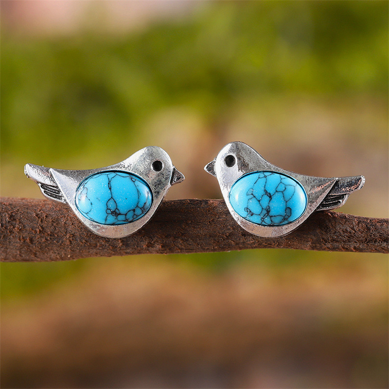 Wholesale Bird earrings inlaid with turquoise vintage stud earrings