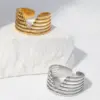 Wholesale PVD Coated Real Gold Plated Stripe Stainless Steel Retro Waterproof Non Tarnish Open Ring