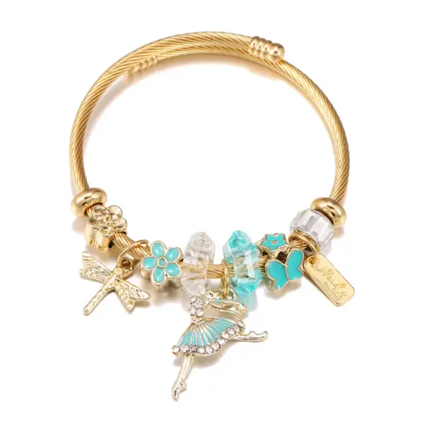 Wholesale Fashion Butterfly Titanium Steel Stripe Enamel Metal Zircon Bangle 1 Piece