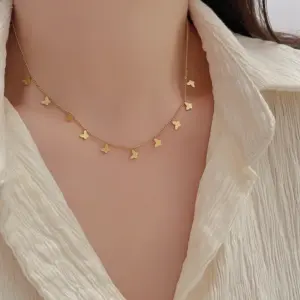 Wholesale Vacuum Plating Real Gold Plated 18K Gold Butterfly 304 Stainless Steel Sweet Simple Style Waterproof Non Tarnish 304 Stainless Steel Necklace