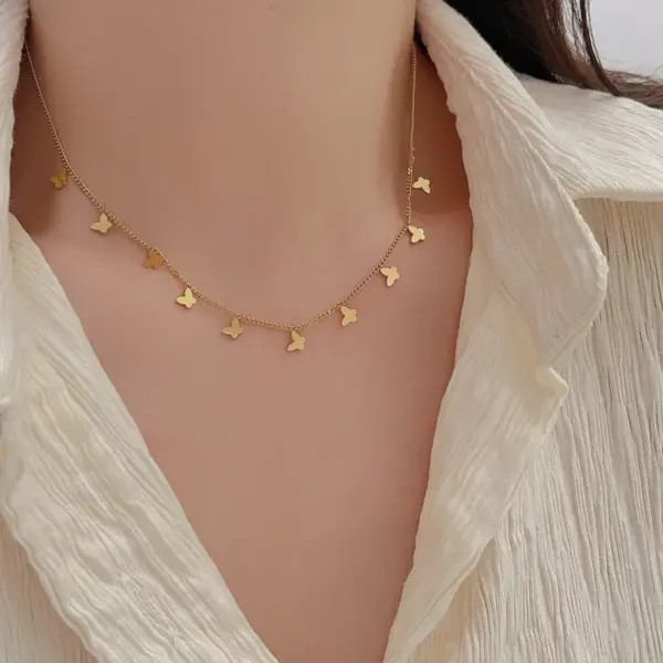 Wholesale Vacuum Plating Real Gold Plated 18K Gold Butterfly 304 Stainless Steel Sweet Simple Style Waterproof Non Tarnish 304 Stainless Steel Necklace