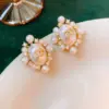 Wholesale Retro Geometric Copper Inlay Artificial Pearls Zircon Ear Studs 1 Pair