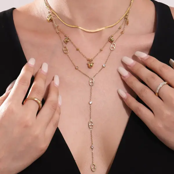 Wholesale Stainless Steel DIY Mini Bear Necklace Bracelet Ankle Chain Versatile Y-Shaped Pig Nose Lockbone Chain Jewelry Accessories