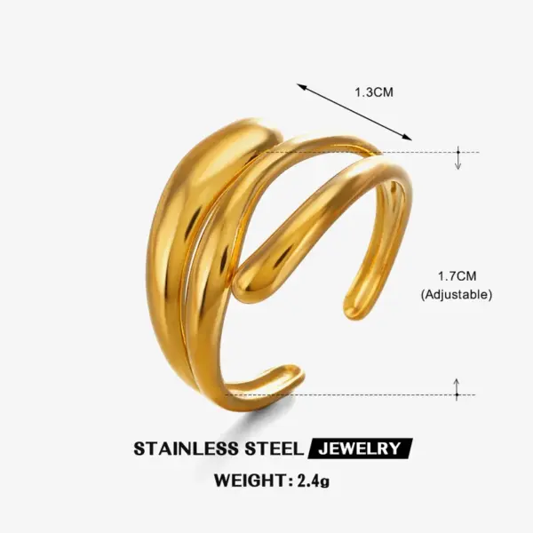 Ion Plating (IP) 18K Gold Plated Lines 304 Stainless Steel Simple Style Waterproof Non Tarnish Open Rings