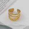Wholesale 18K Gold Plated 316 Stainless Steel PVD Coated Pentagon Leaves Waterproof Non Tarnish Simple Style Open Rings For Women's