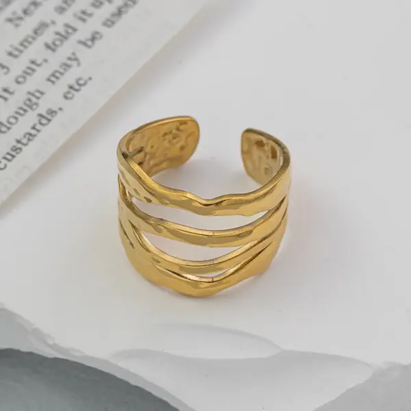 Wholesale 18K Gold Plated 316 Stainless Steel PVD Coated Pentagon Leaves Waterproof Non Tarnish Simple Style Open Rings For Women's