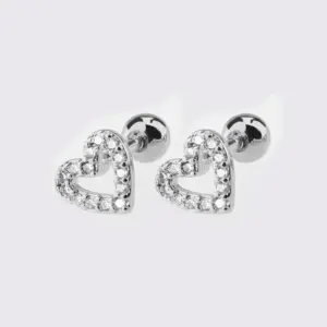 White Steel Big Love Heart Stud Earrings One