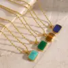 Wholesale PVD Coated Real Gold Plated Rectangle 304 Stainless Steel Simple Style Classic Style Waterproof Non Tarnish 304 Stainless Steel Pendant Necklace