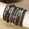Wholesale Multi-layer coconut shell gravel feather turquoise 6-piece bracelet
