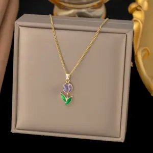 8167 Purple Tulip Necklace / Gold