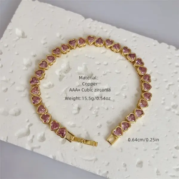 Wholesale Jewelry Classic Style Heart Shape Copper Zircon 18K Gold Plated Inlay Bracelets Chain-free
